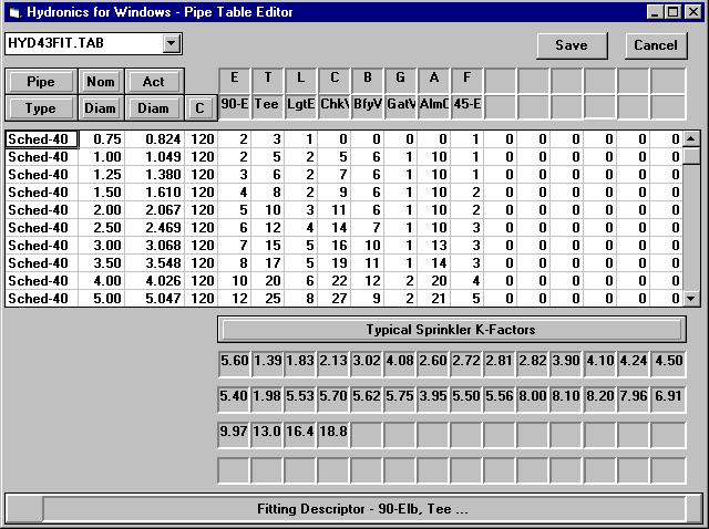 Commercial 5.7 for Windows - Pipe Table Editor