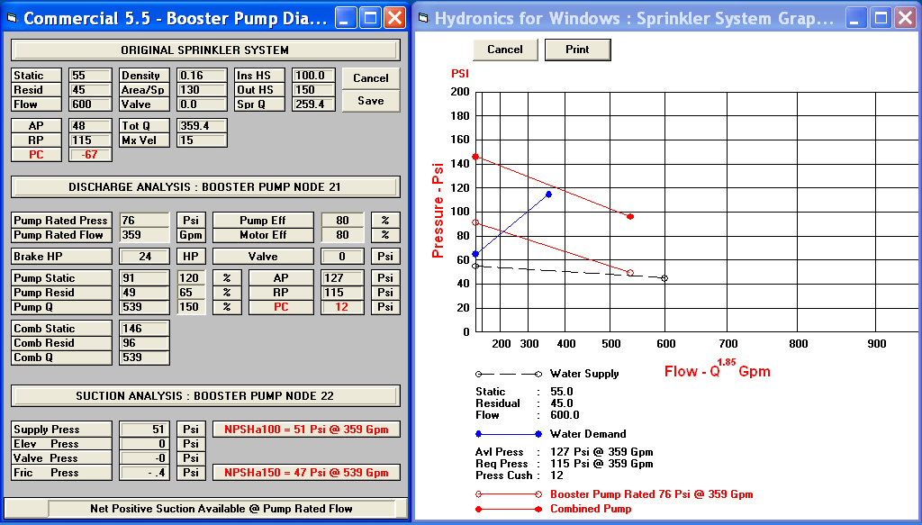 Commercial 5.7 for Windows - Booster Pump Dialog